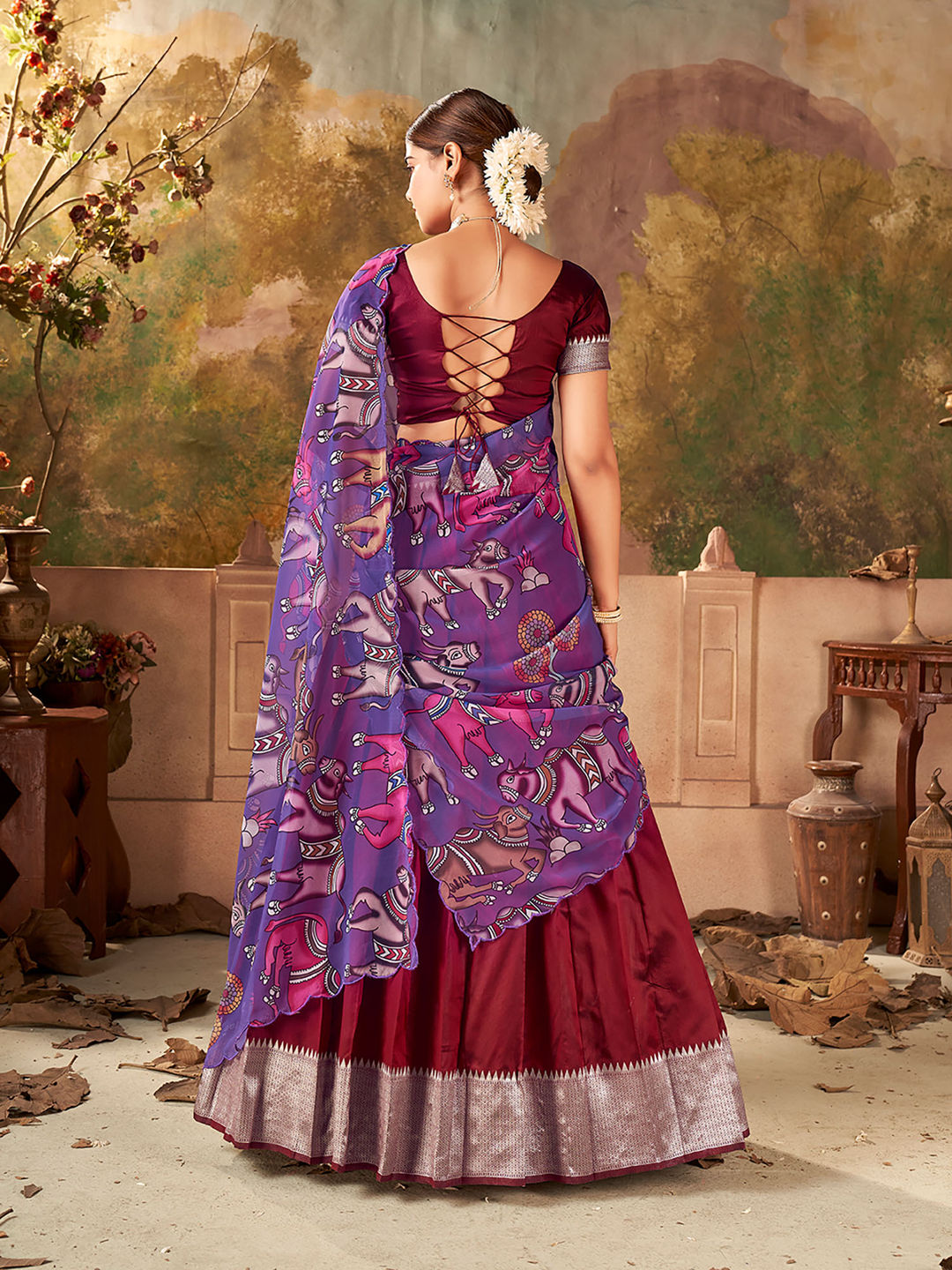 Maroon Woven Banarasi Silk Half Saree Lehenga