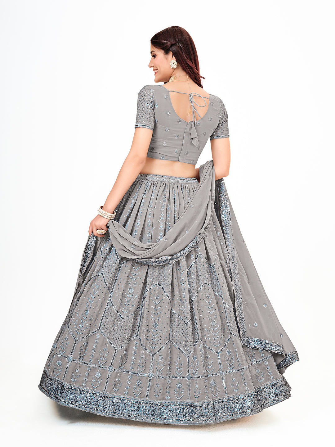 Grey Georgette Embroidered Wedding Lehenga Choli