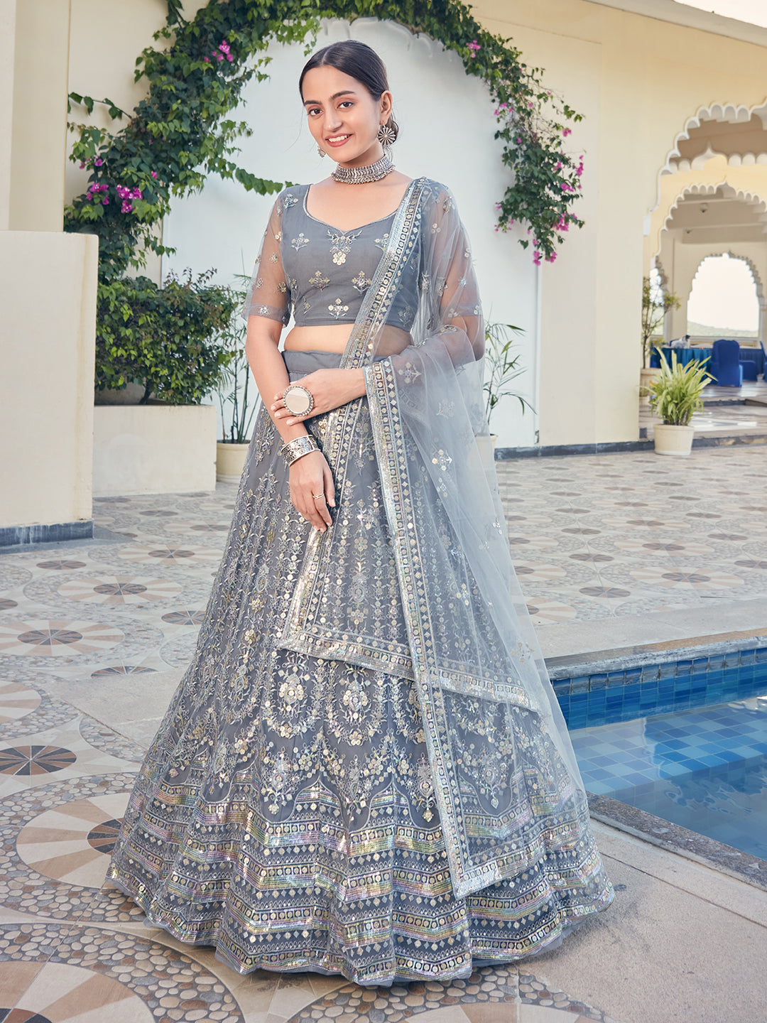 Grey color Lehenga choli with sequence work