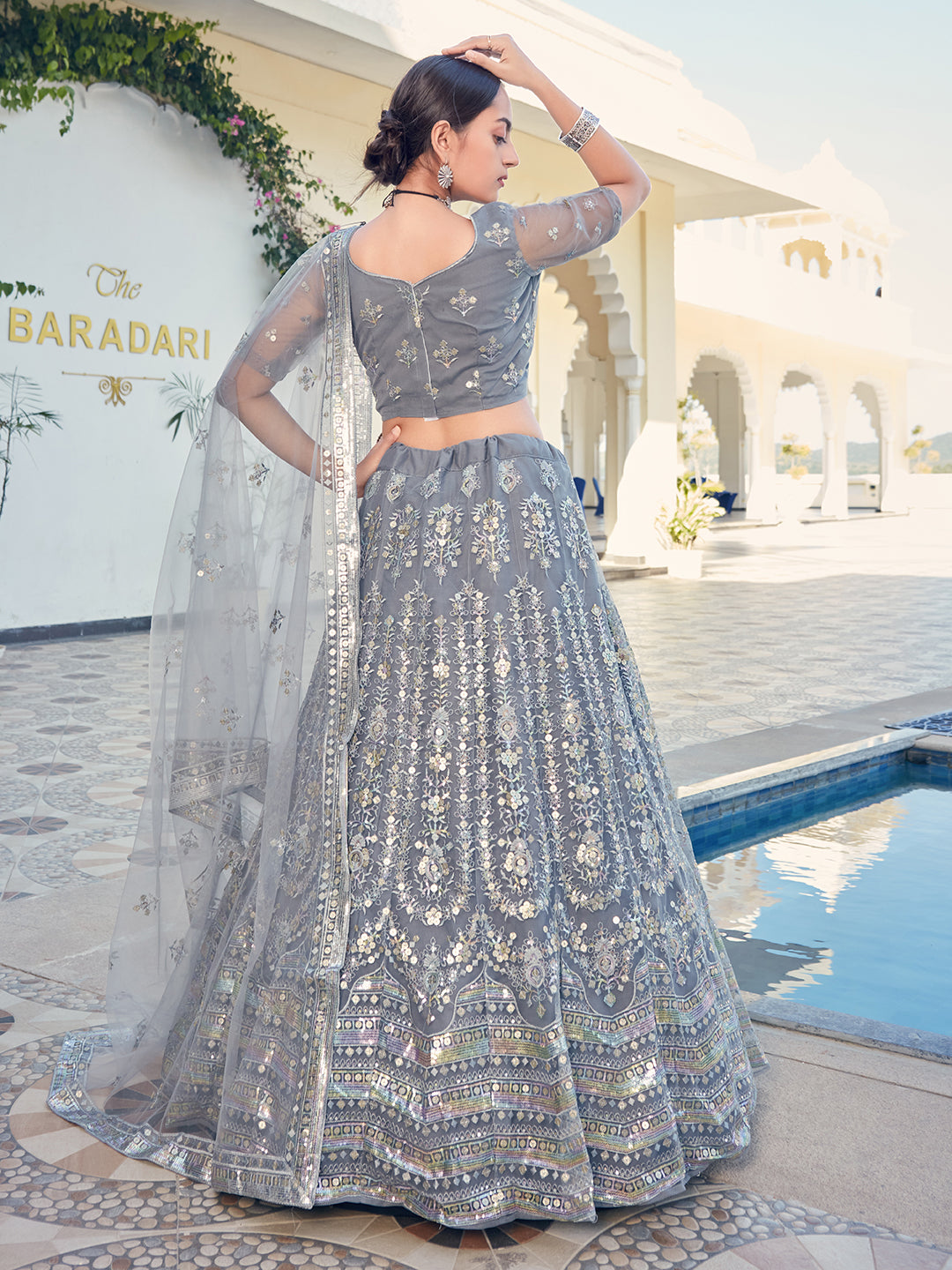 Grey color Lehenga choli with sequence work