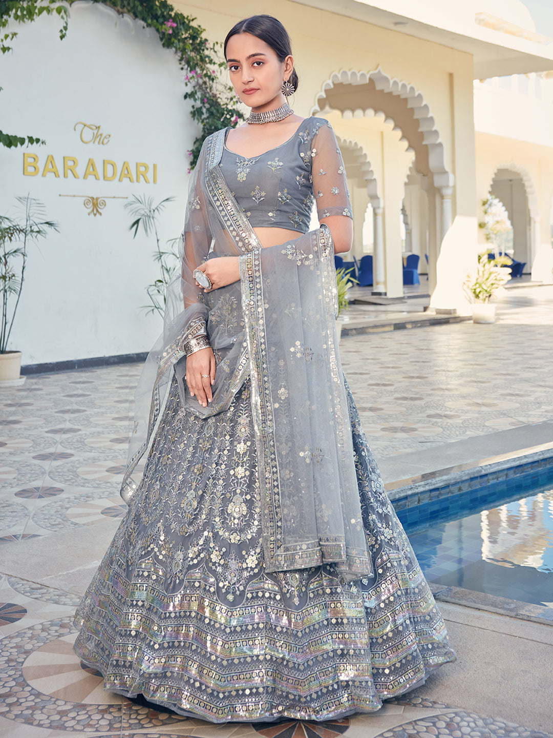 Grey color Lehenga choli with sequence work