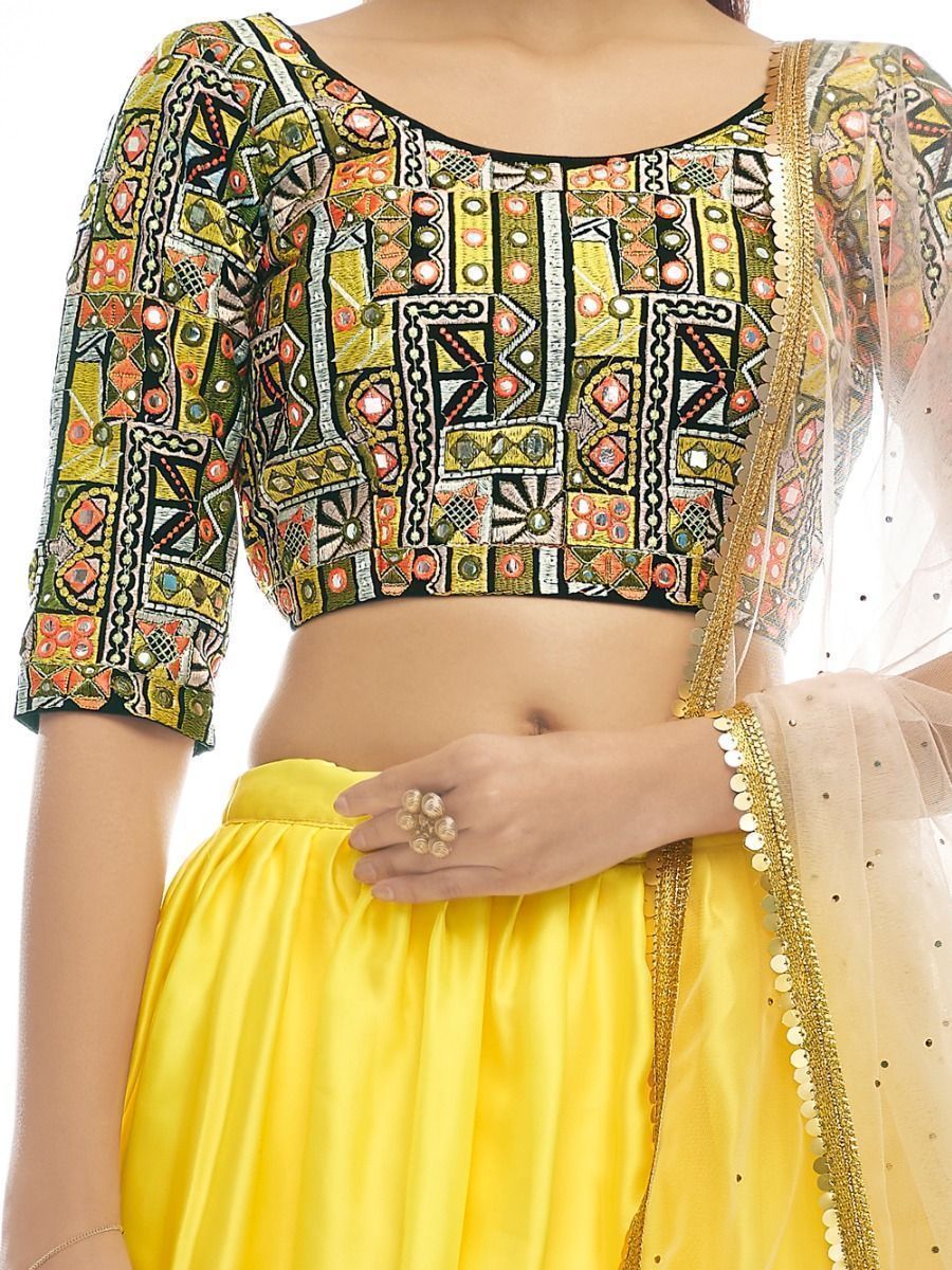 Pink And Yellow Embroidered Georgette Lehenga Choli