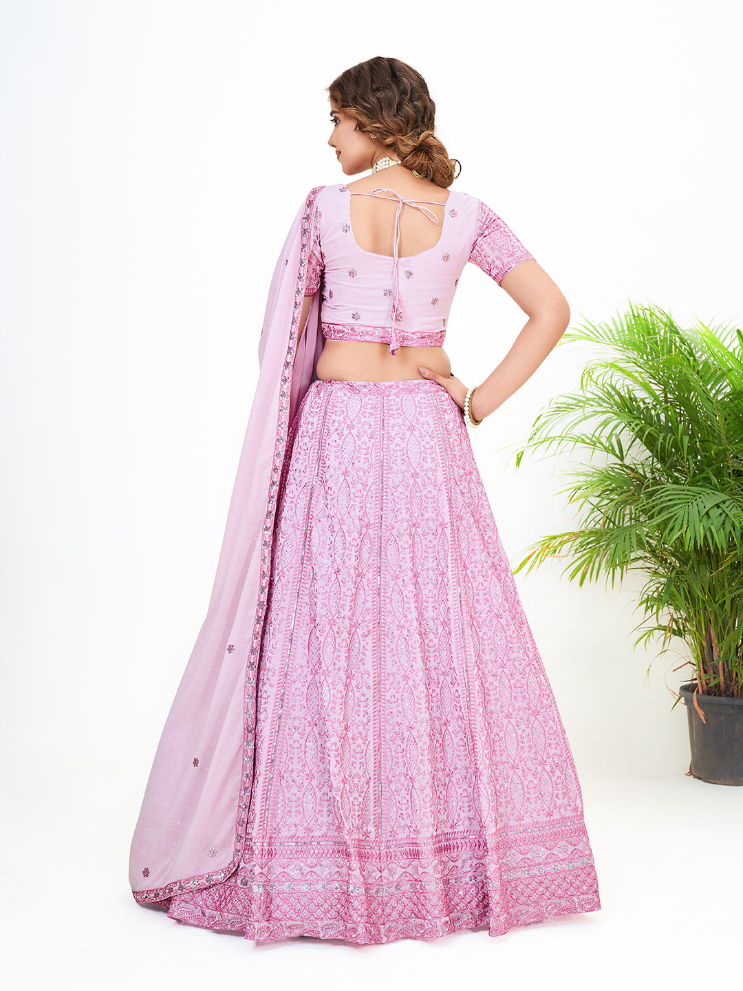 Lavender Georgette Embroidered Navratri Special Lehenga Choli