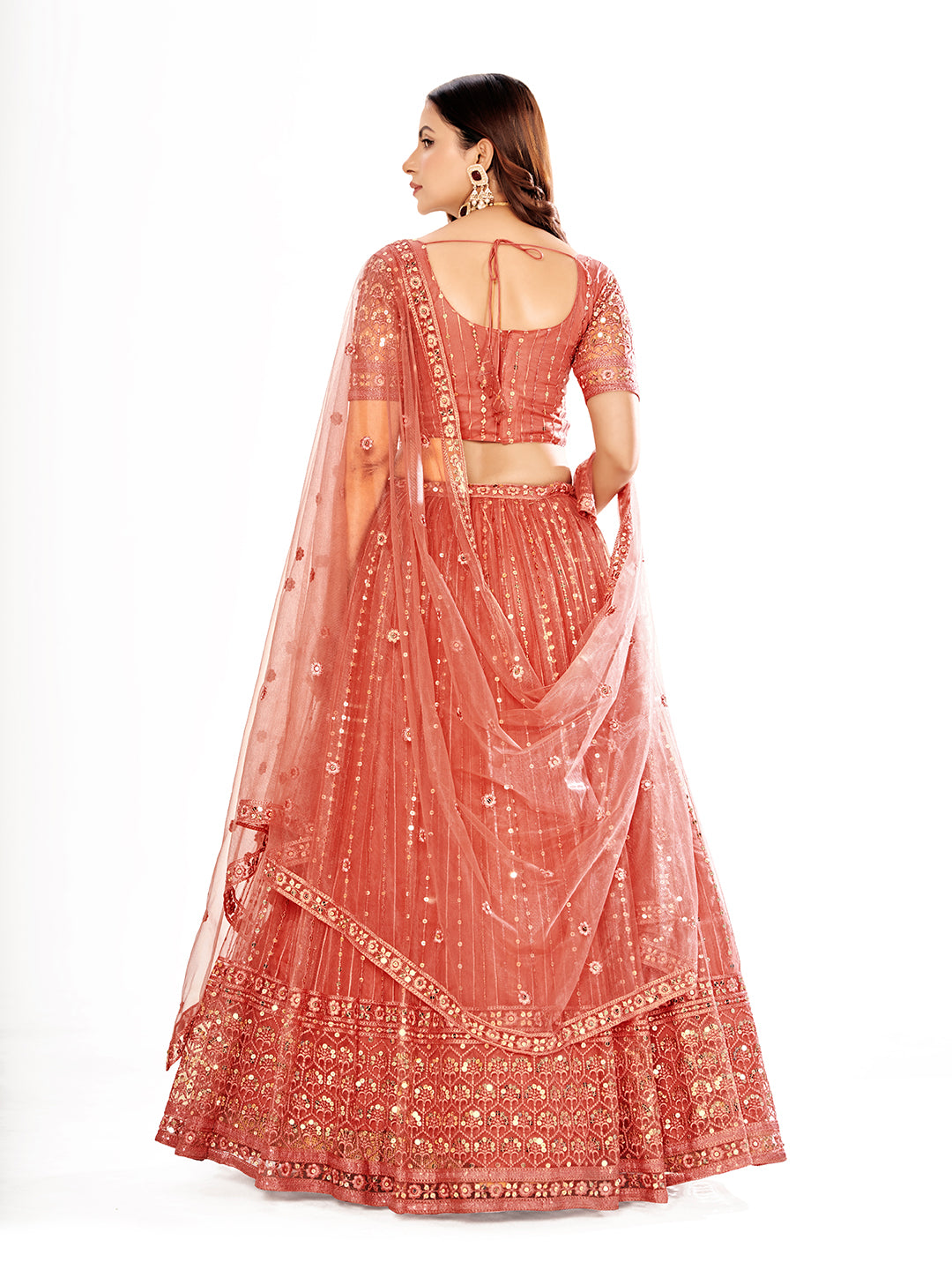 Pink Embroidered Sequined Semi-Stitched Lehenga Choli