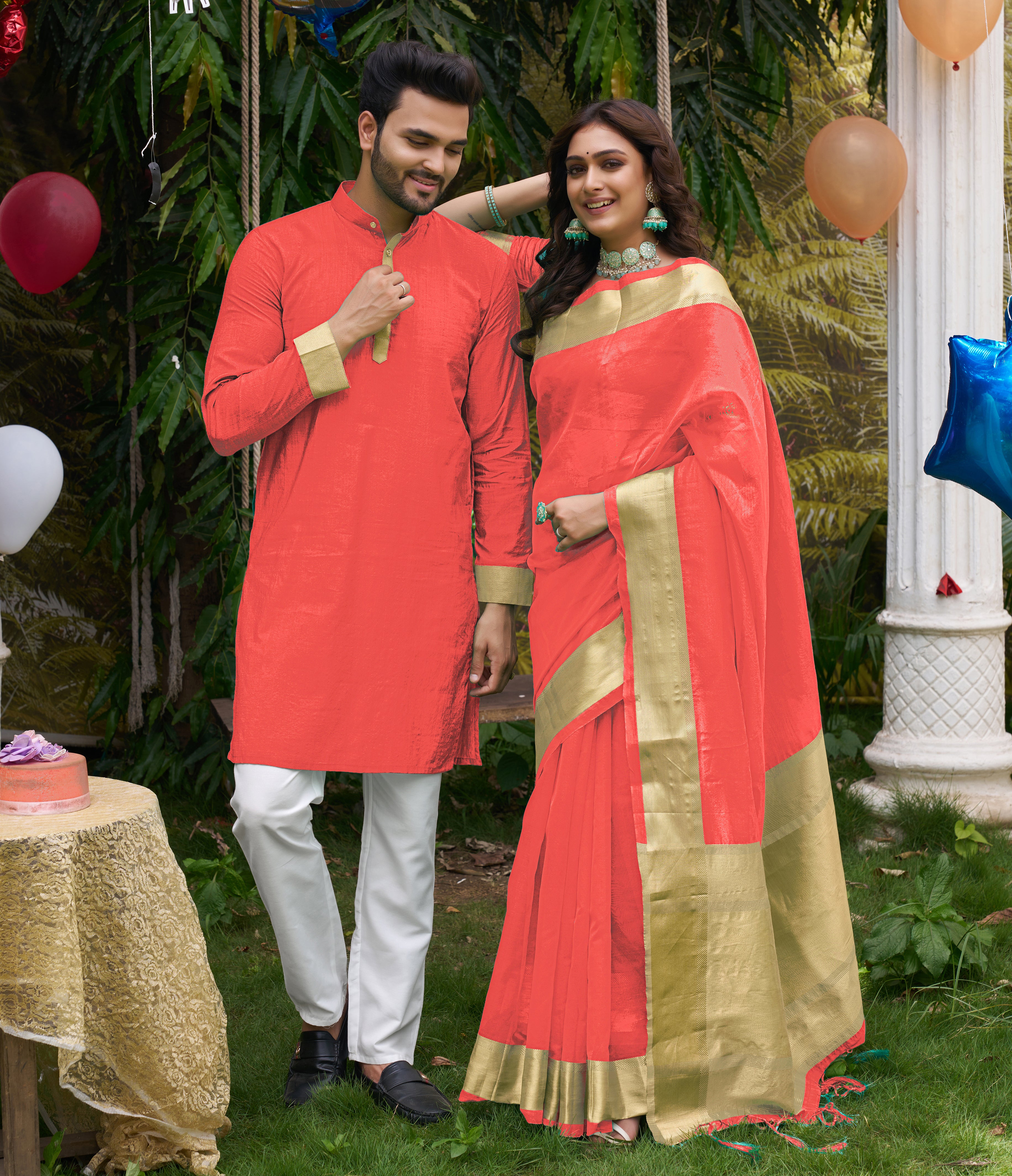 Couple matching saree and kurta best sale