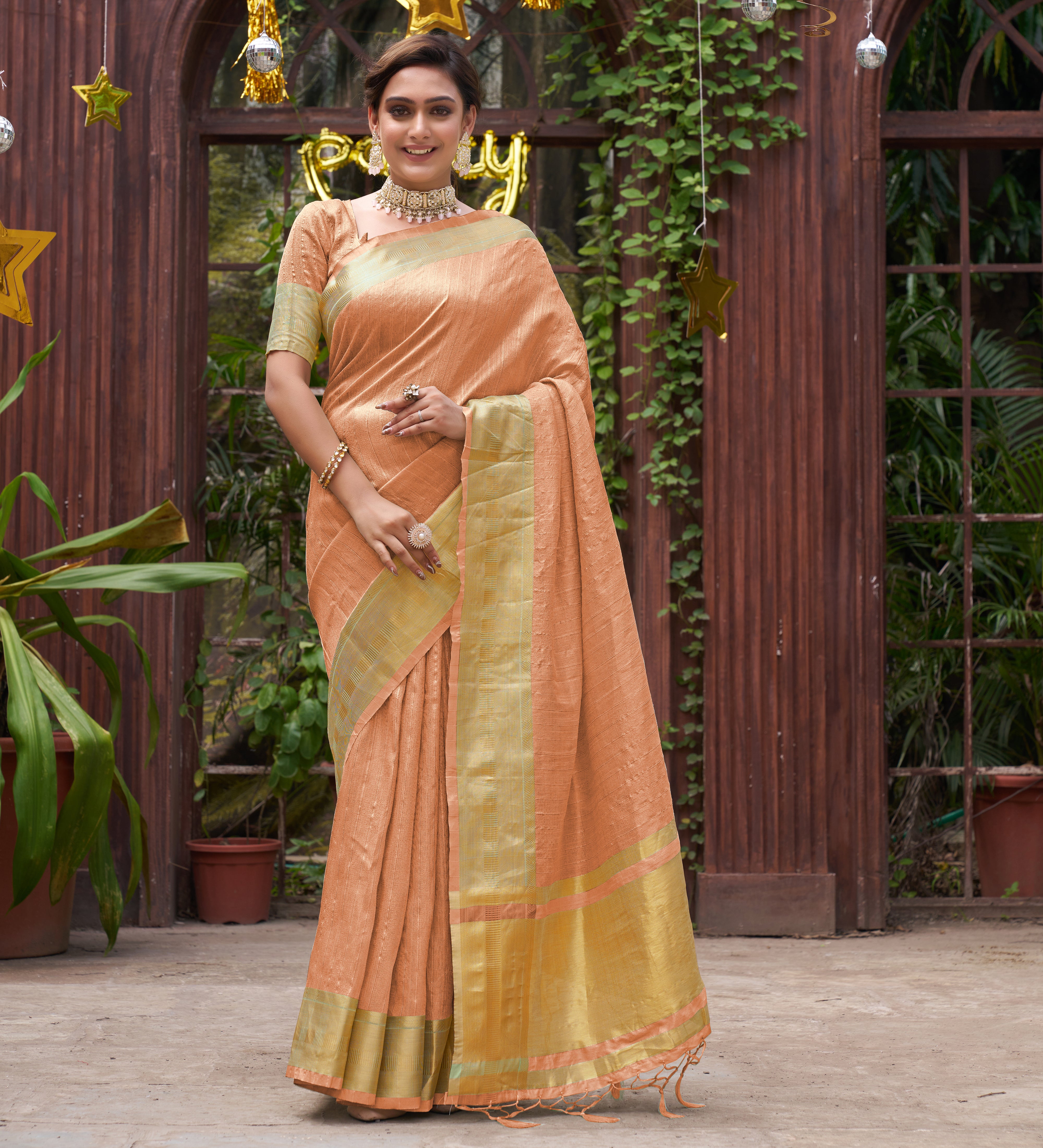 Bansari Mishri Peach Couple Set Saree with Kurta