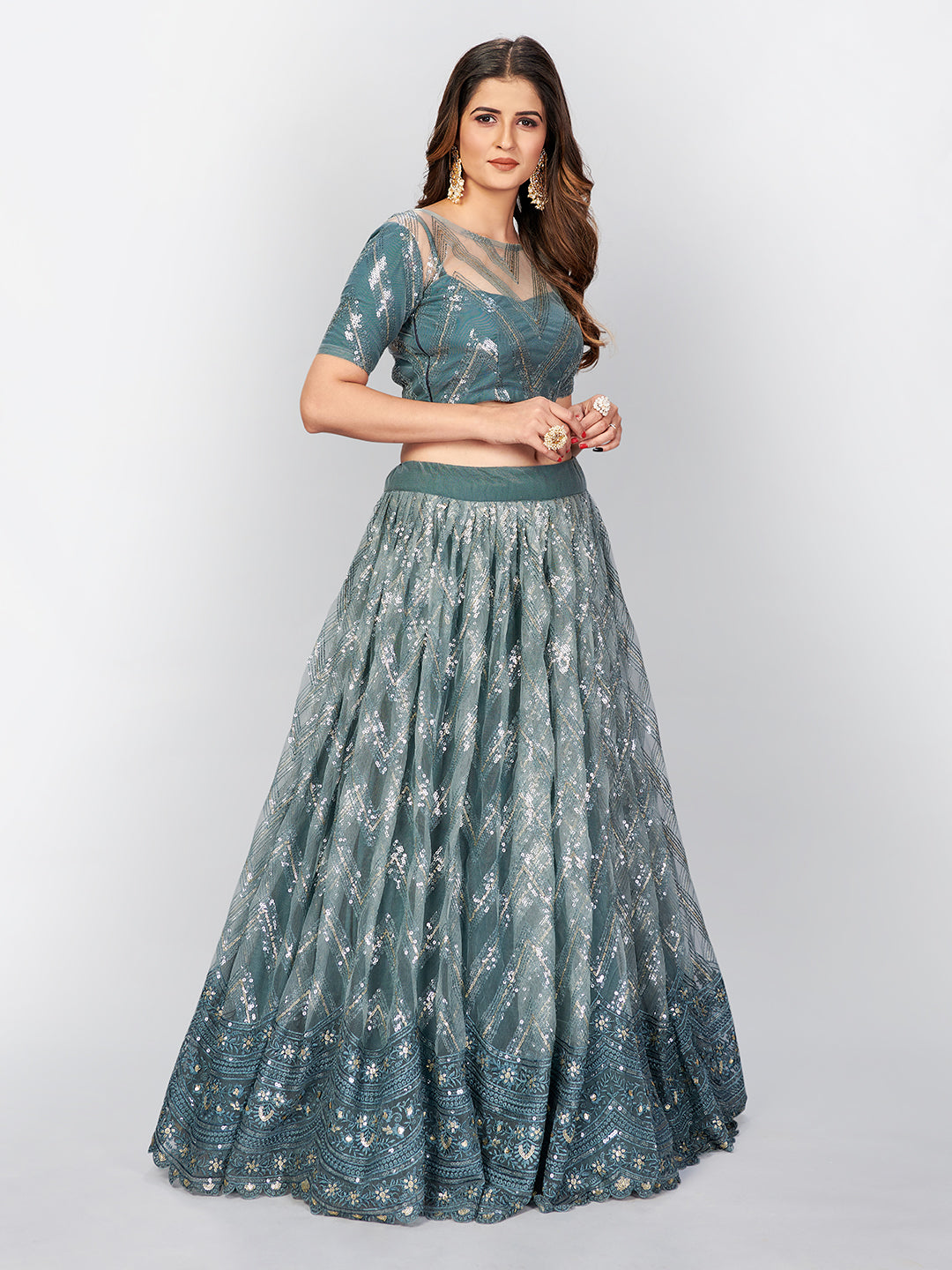 Blue color Lehenga choli with sequence work