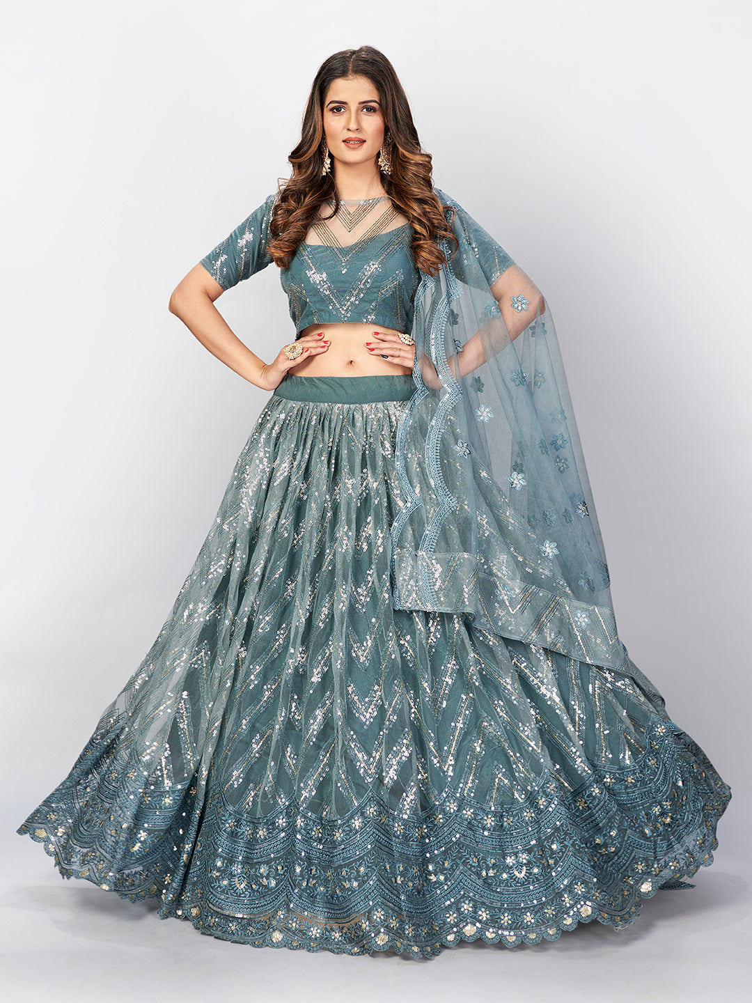 Blue color Lehenga choli with sequence work