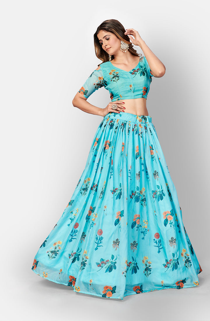Captivation Blue Digital Printed Party wear Lehenga and Blouse With Dupatta
