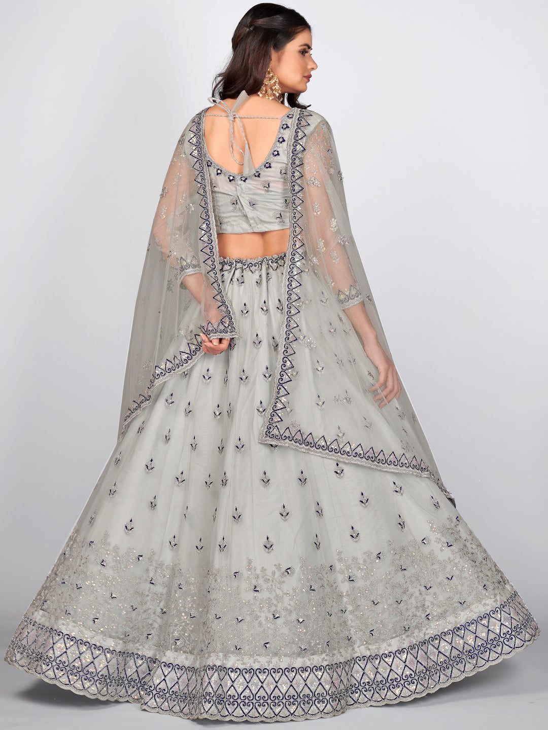 Latest Women Grey Sequins Sangeet Special Lehenga and Blouse With Dupatta