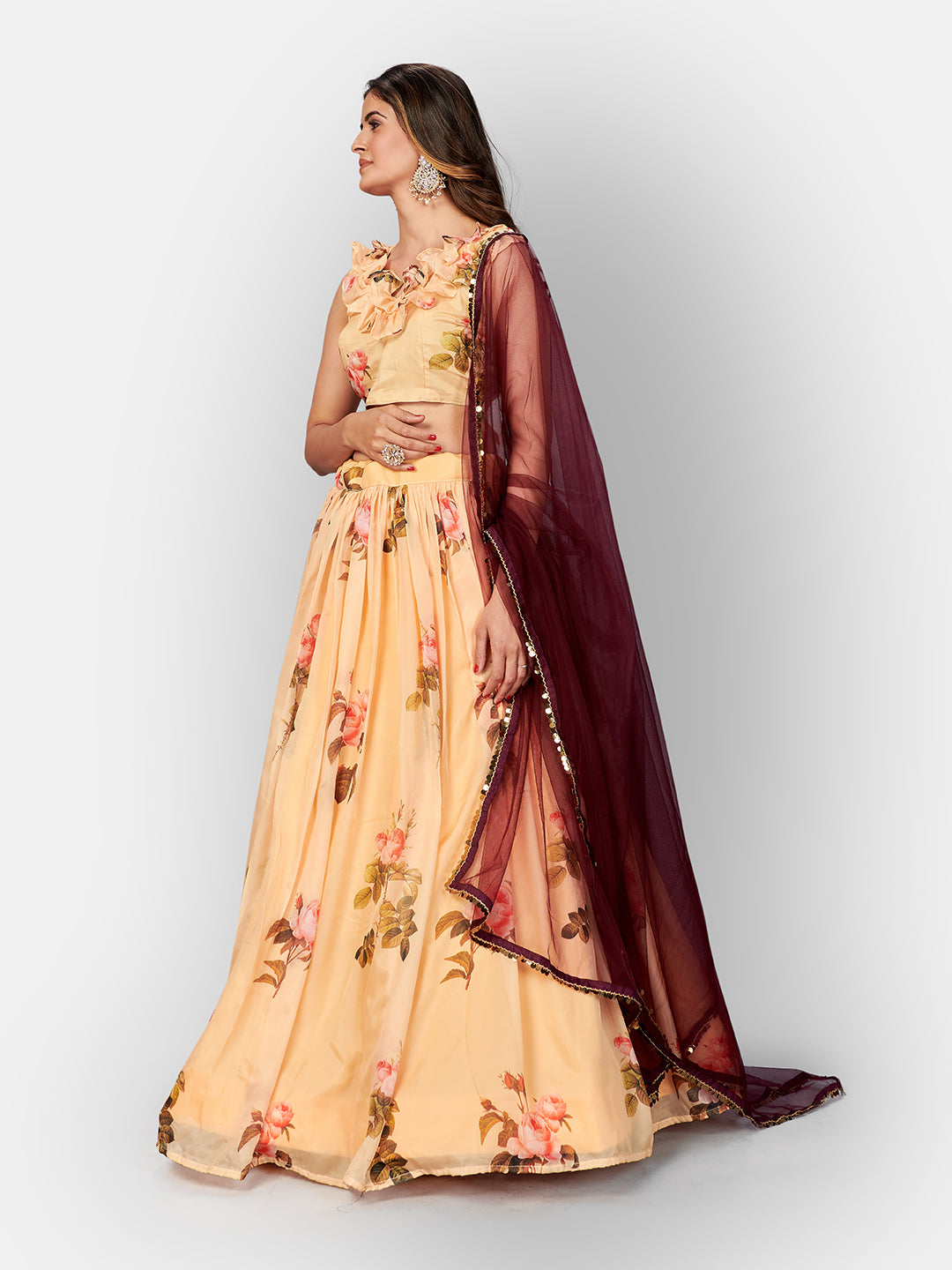 Yellow Digital Printed Semi-Stitched Lehenga Choli