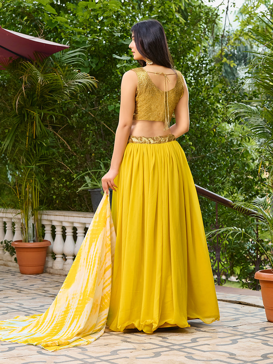 Yellow Sequins Embroidered Georgette Lehenga Choli