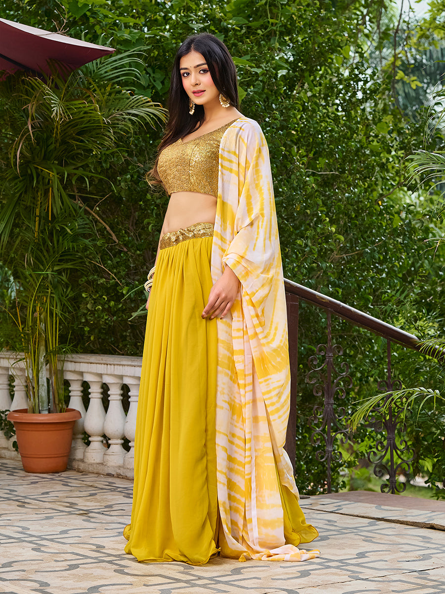 Yellow Sequins Embroidered Georgette Lehenga Choli