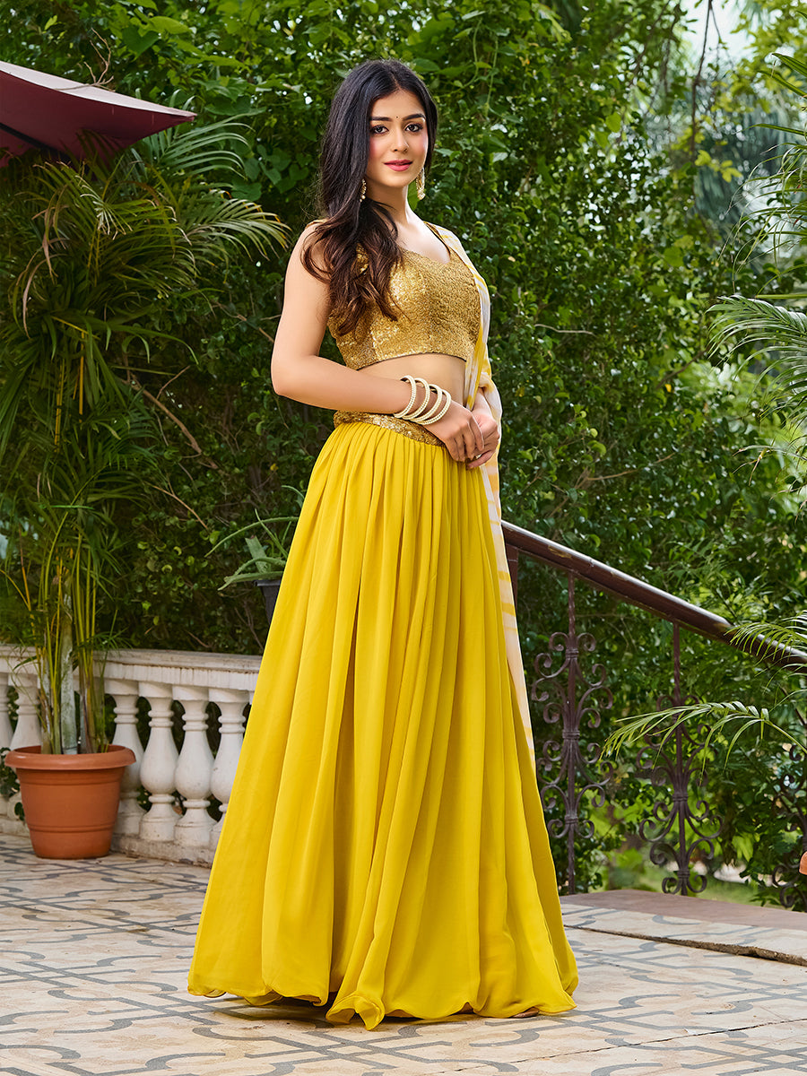 Yellow Sequins Embroidered Georgette Lehenga Choli