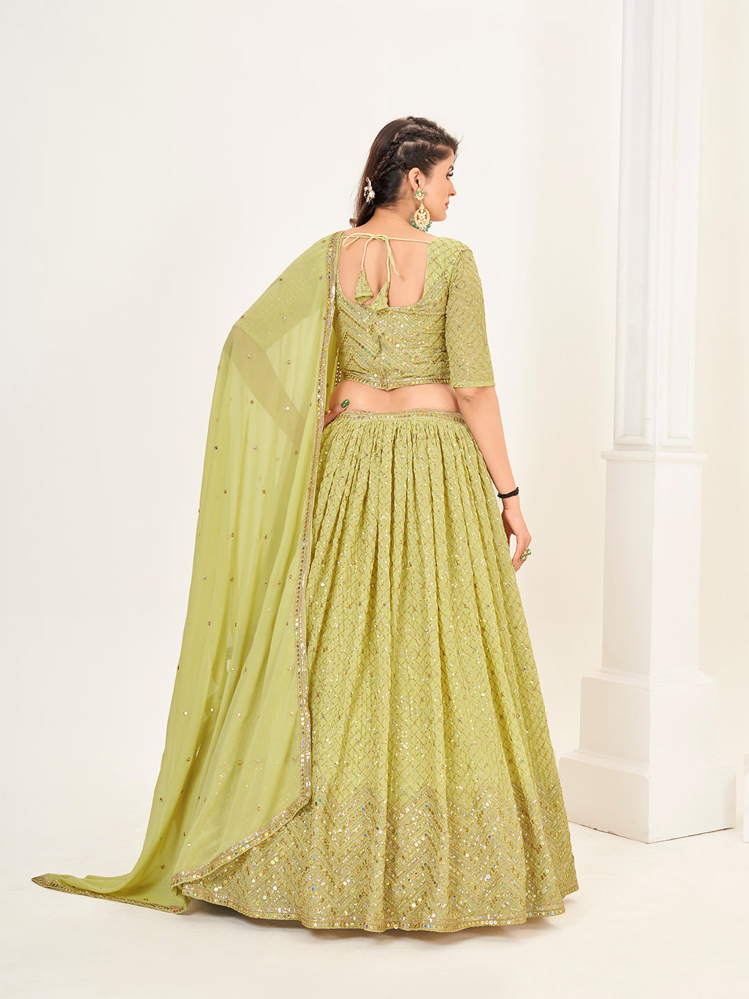 Lime Yellow Georgette Embroidered Wedding Lehenga Choli