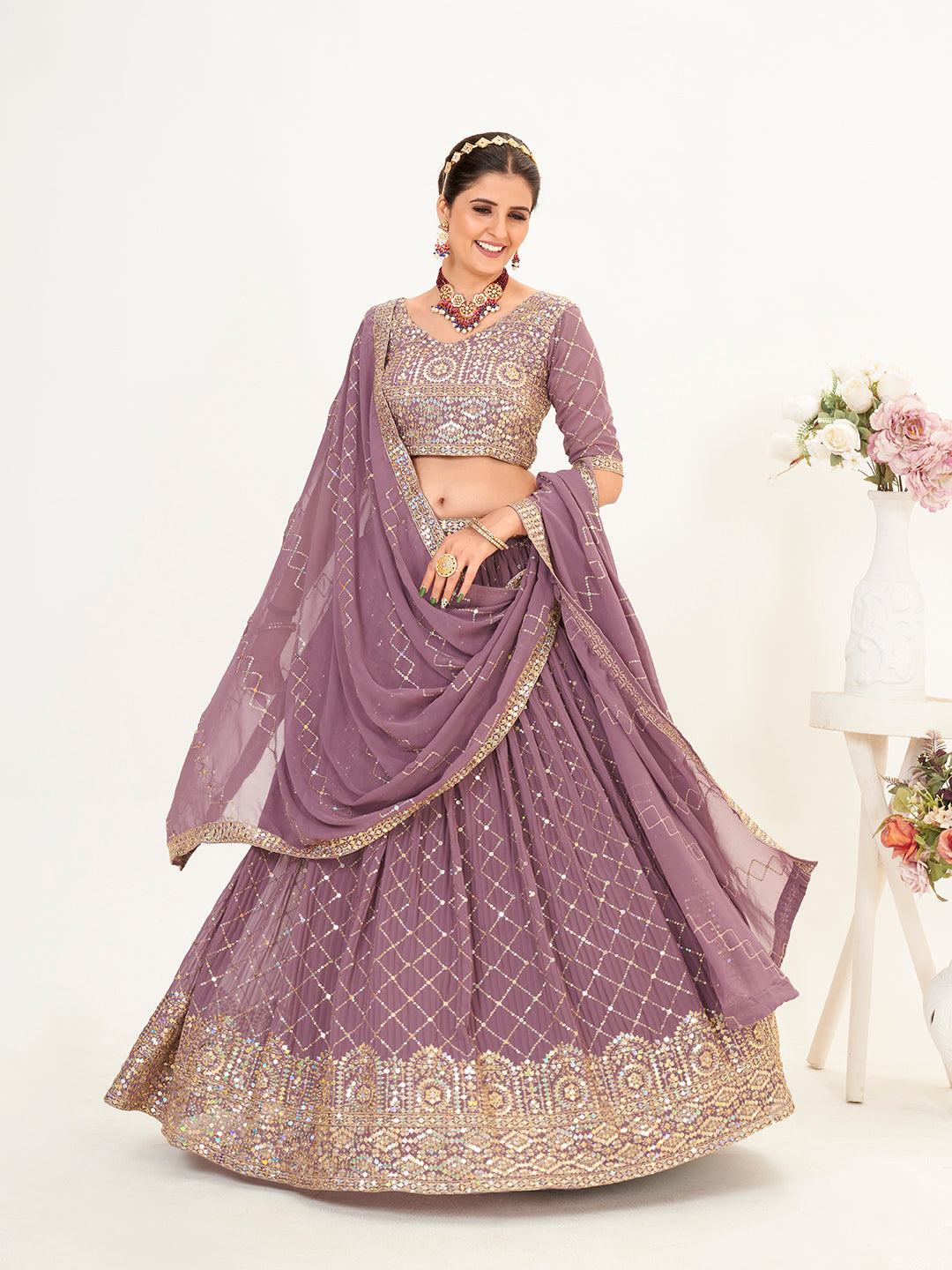 Light Purple Georgette Embroidered Wedding Lehenga Choli