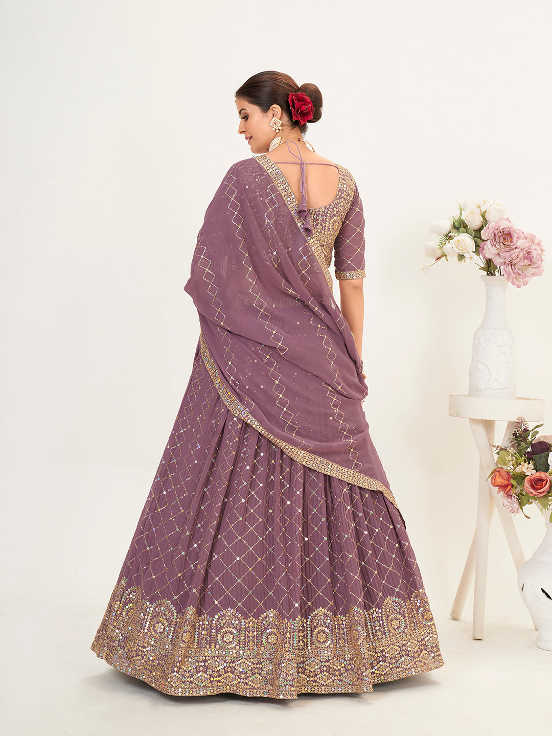 Light Purple Georgette Embroidered Wedding Lehenga Choli