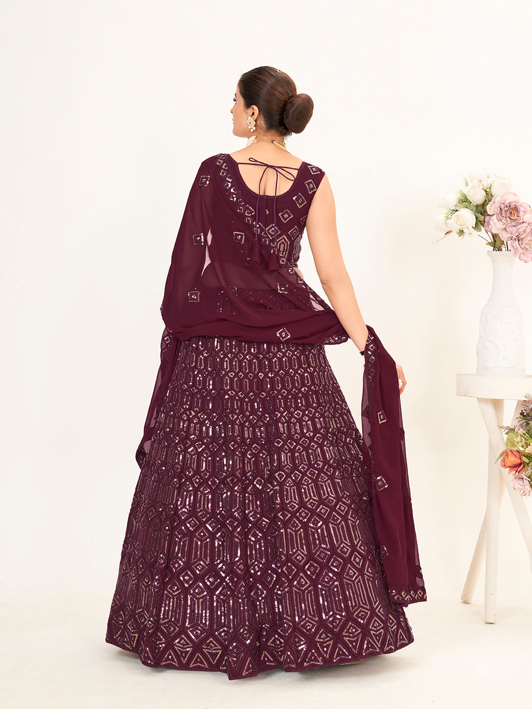 Fancy Purple Georgette Embroidered Wedding Lehenga Choli