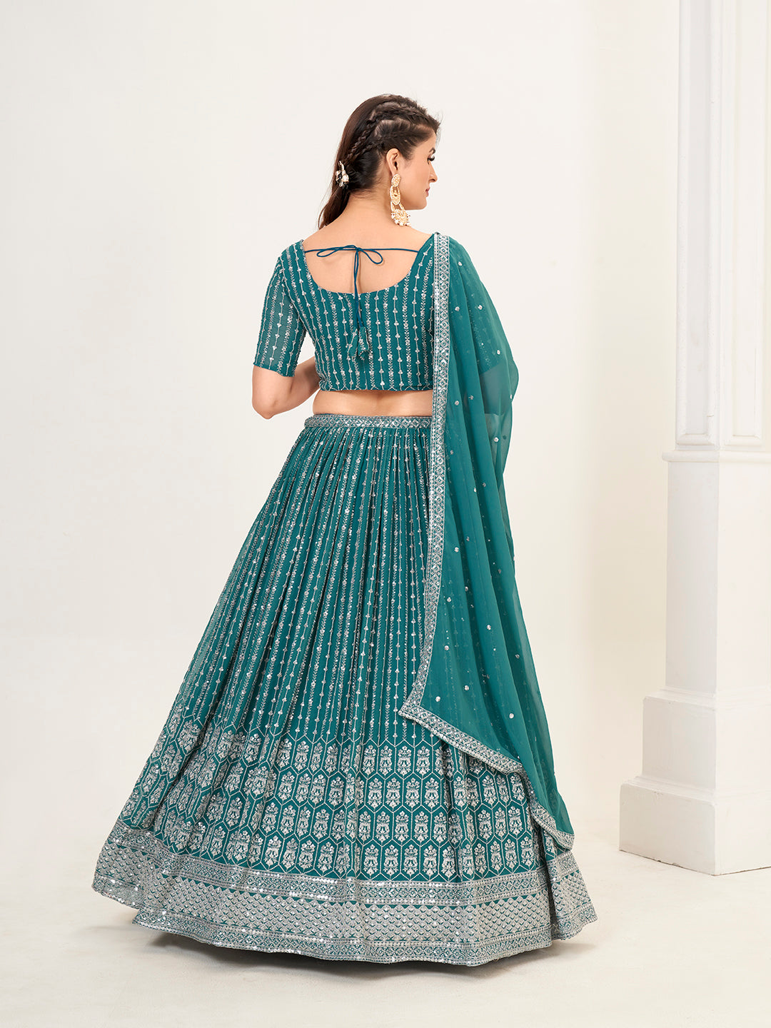 Teal Georgette Embroidered Wedding Lehenga Choli