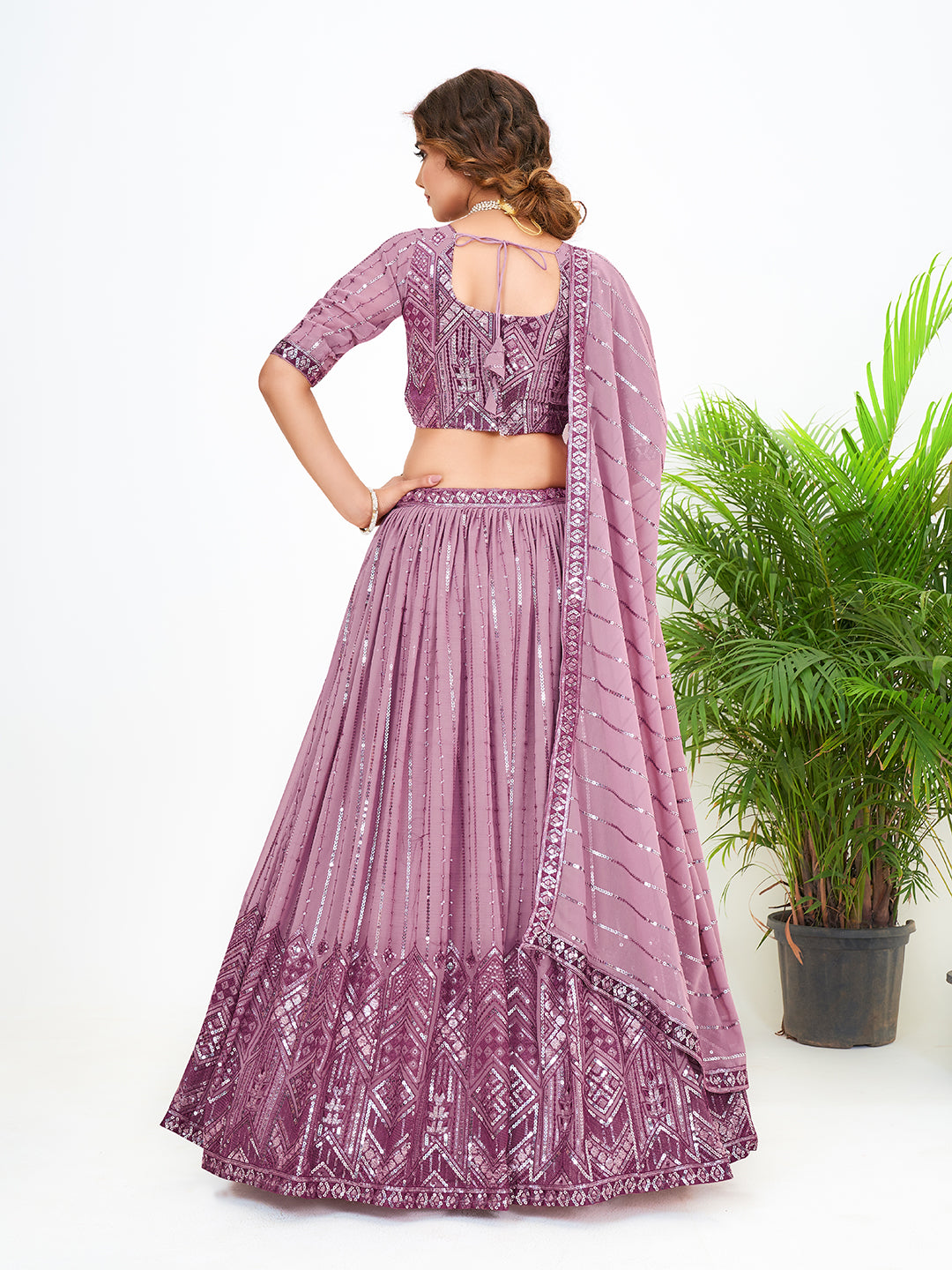 Light Purple Georgette Embroidered Sangeet Special Lehenga Choli