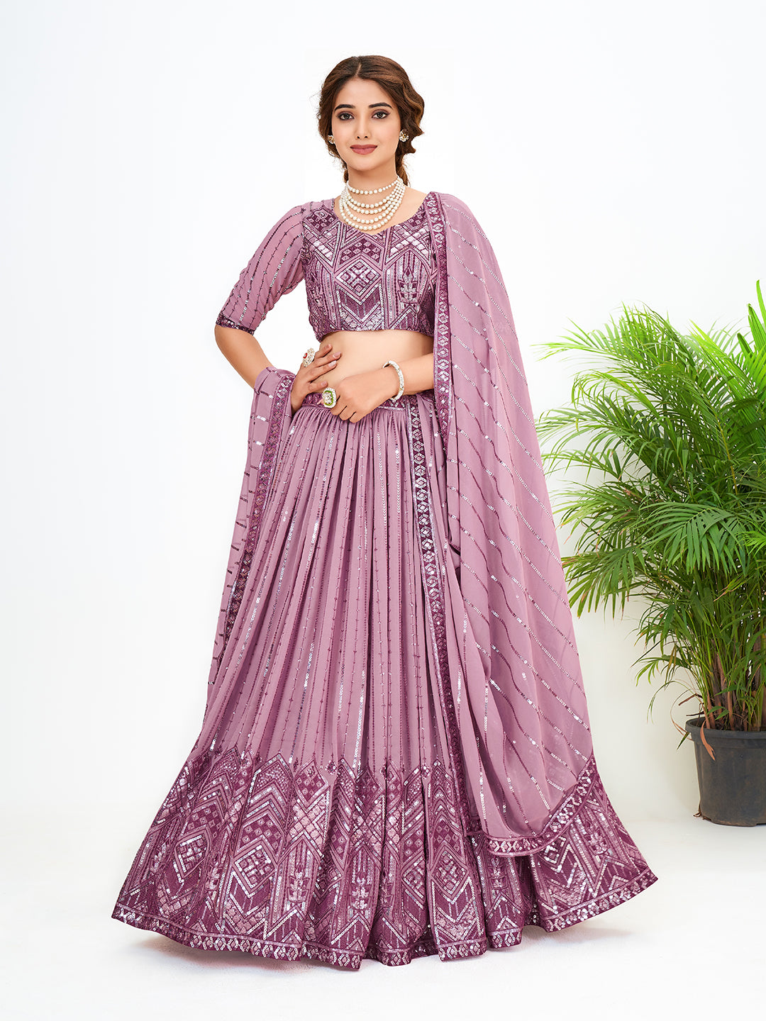 Light Purple Georgette Embroidered Sangeet Special Lehenga Choli