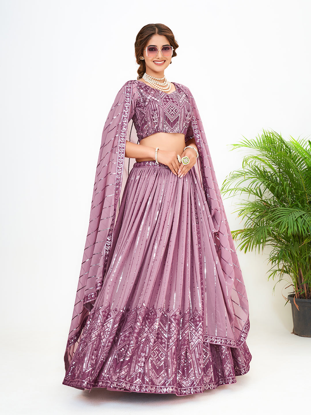 Light Purple Georgette Embroidered Sangeet Special Lehenga Choli