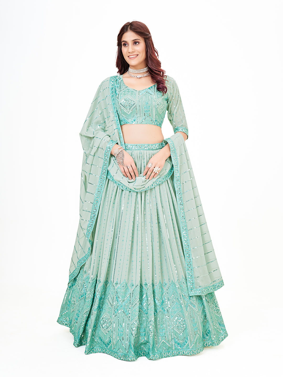 Light Blue Georgette Embroidered Sangeet Special Lehenga Choli