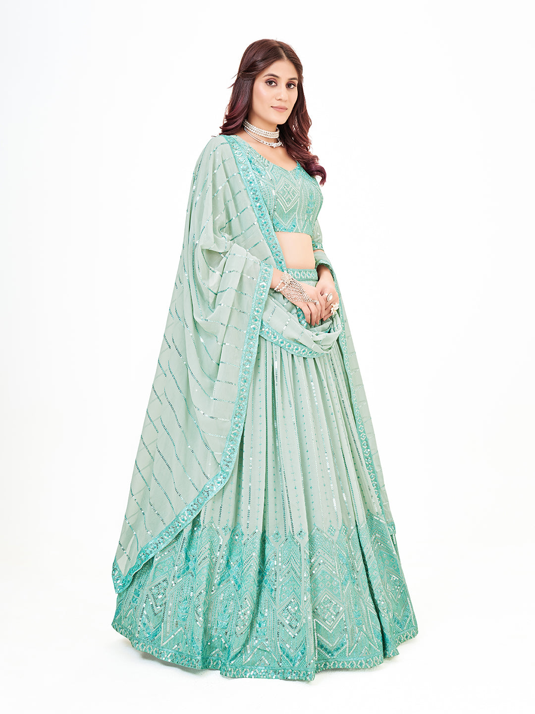 Light Blue Georgette Embroidered Sangeet Special Lehenga Choli