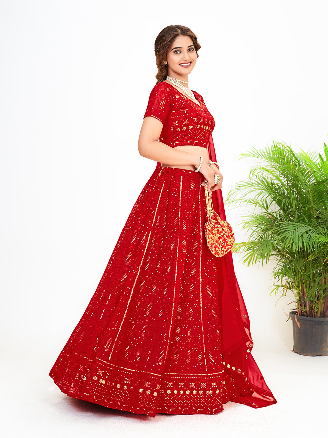 Red Georgette Embroidered Bridal Special Lehenga Choli