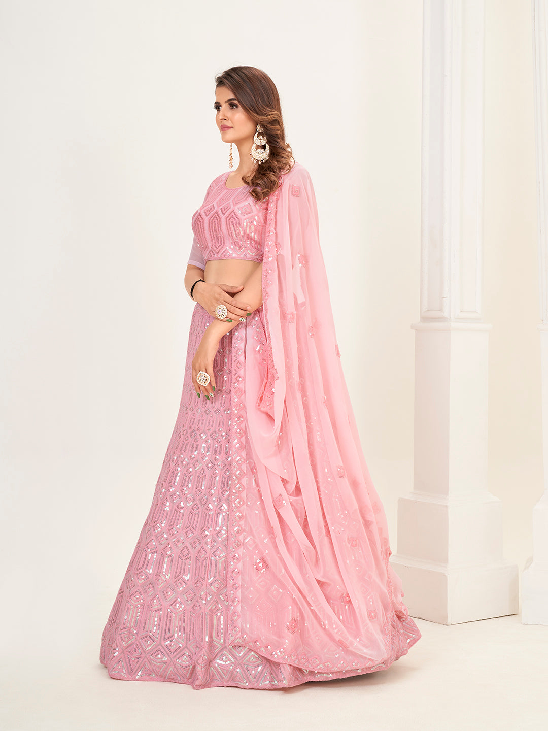 Light Pink Georgette Embroidered Wedding Lehenga Choli