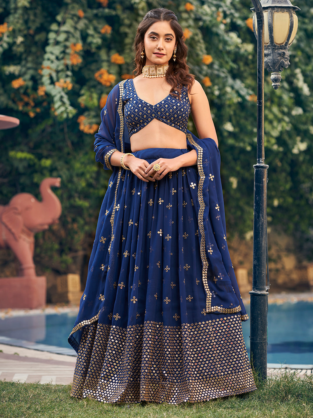 Blue Designer Georgette Wedding Lehenga Choli