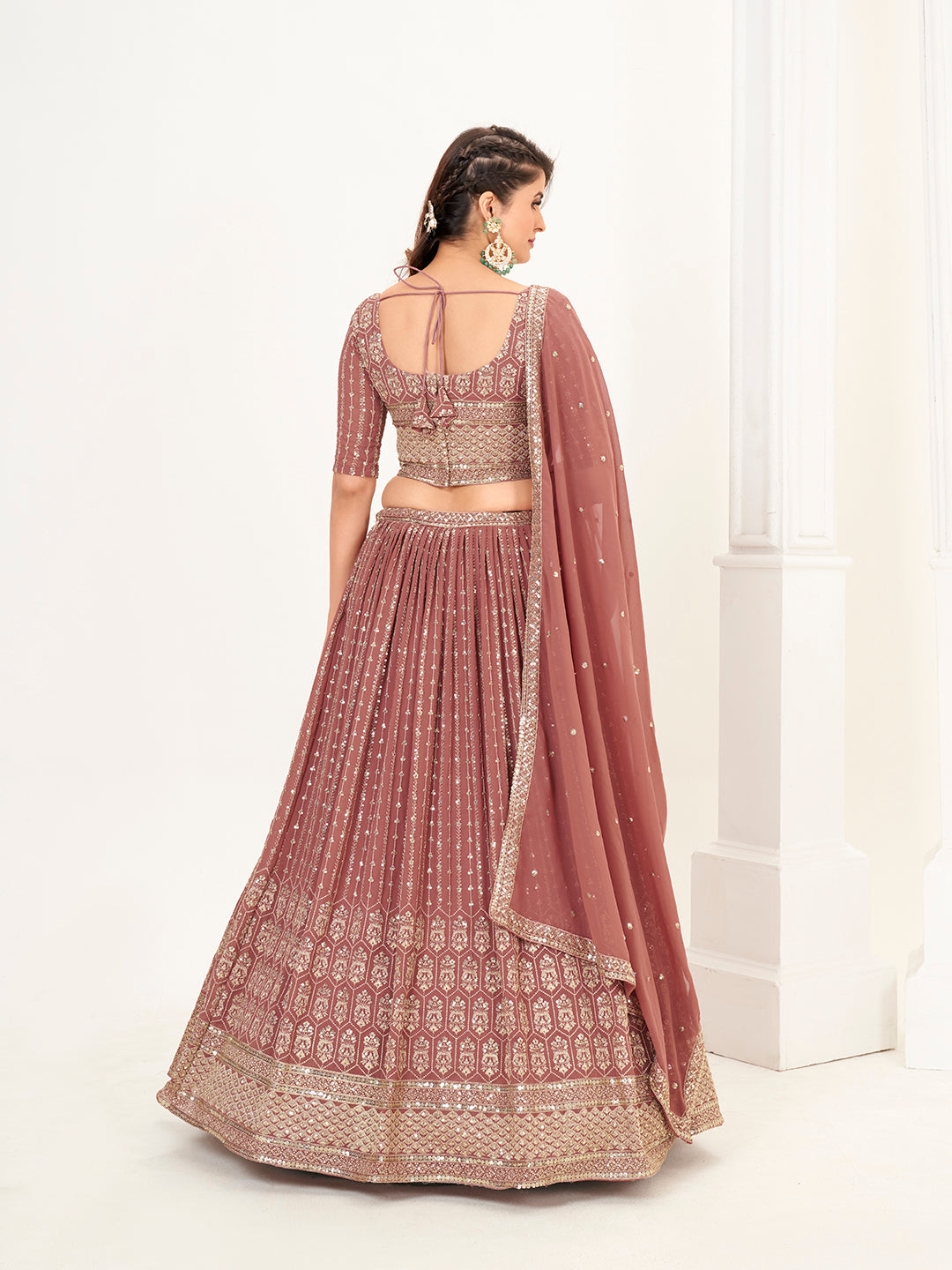 Mauve Georgette Embroidered Wedding Lehenga Choli