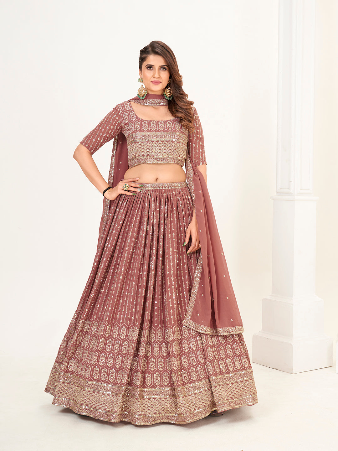 Mauve Georgette Embroidered Wedding Lehenga Choli