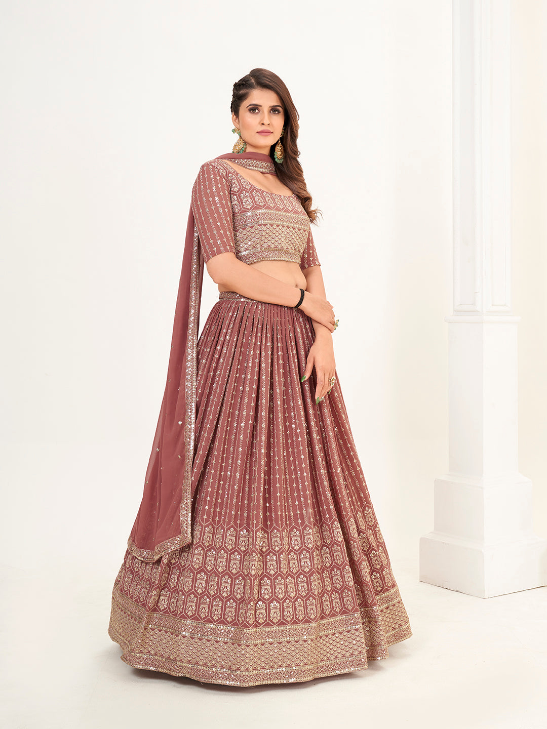 Mauve Georgette Embroidered Wedding Lehenga Choli