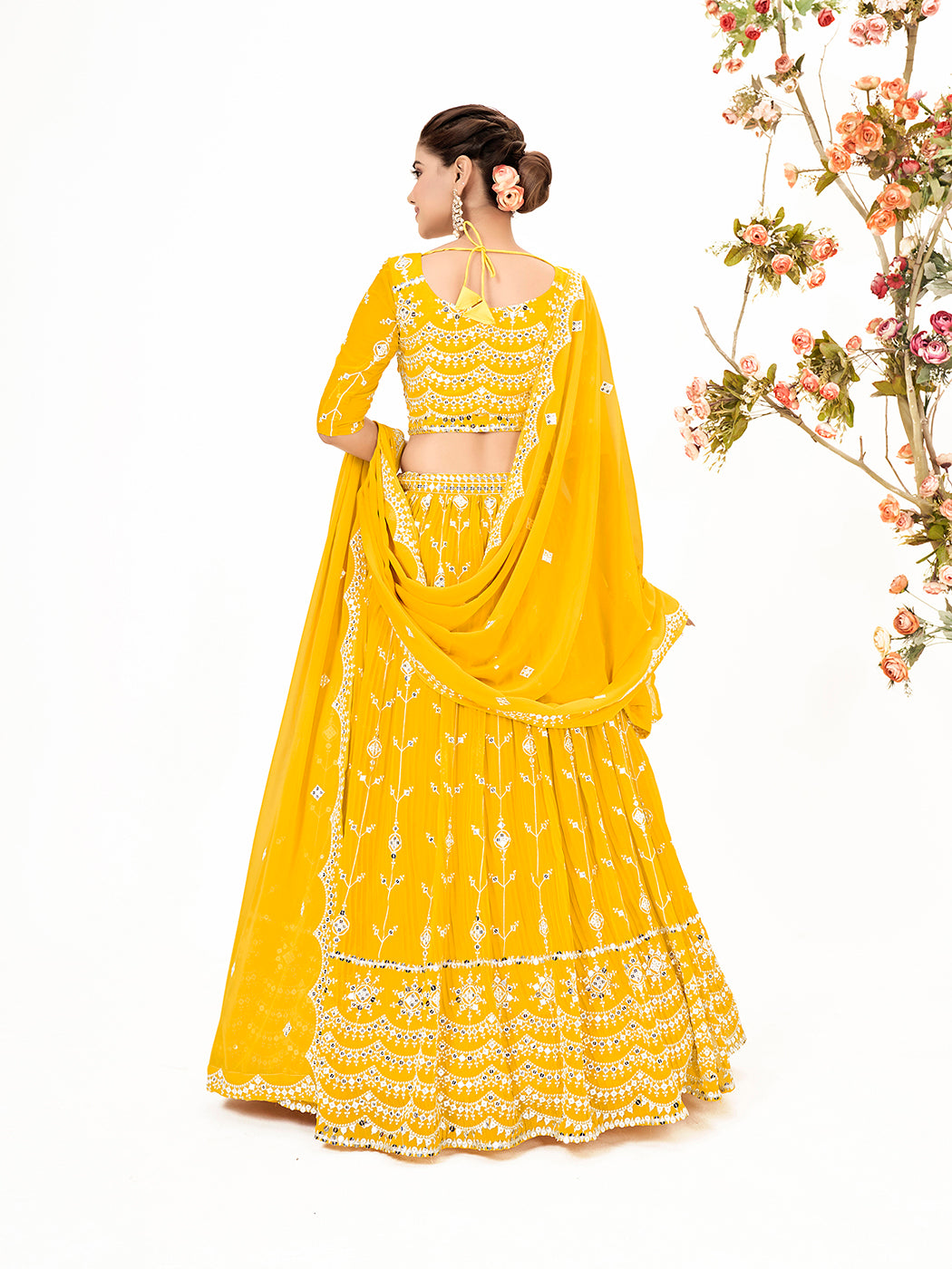 Yellow Georgette Embroidered Wedding Lehenga Choli