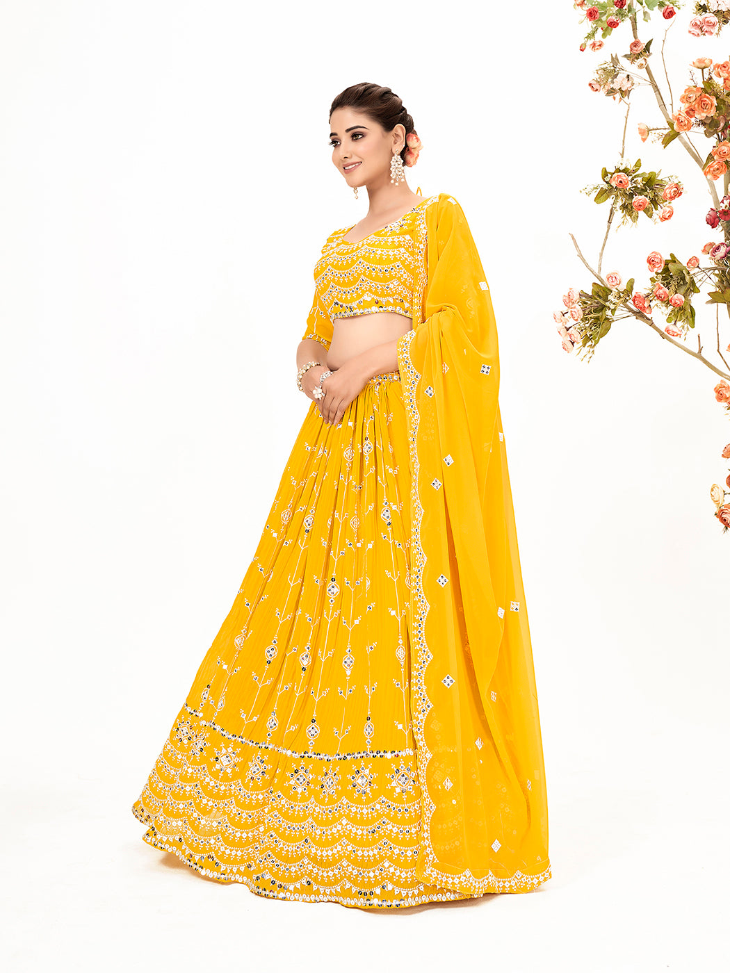 Yellow Georgette Embroidered Wedding Lehenga Choli