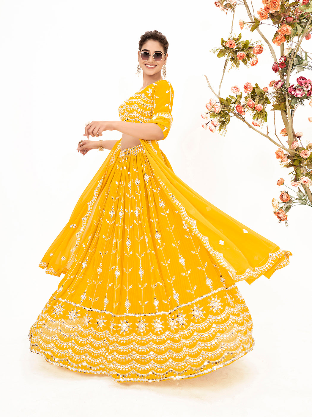 Yellow Georgette Embroidered Wedding Lehenga Choli