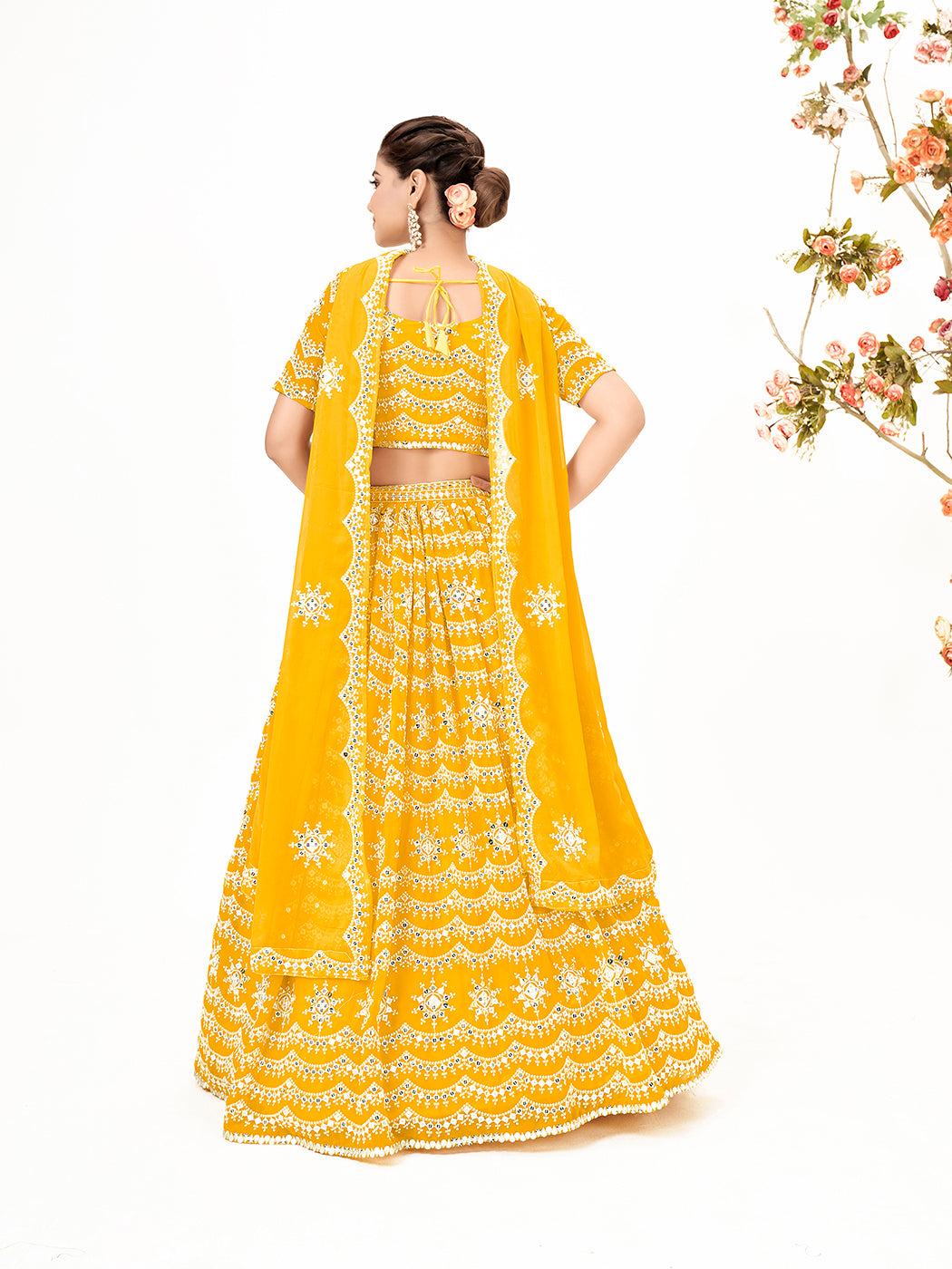 Corn Yellow Georgette Embroidered Wedding Lehenga Choli