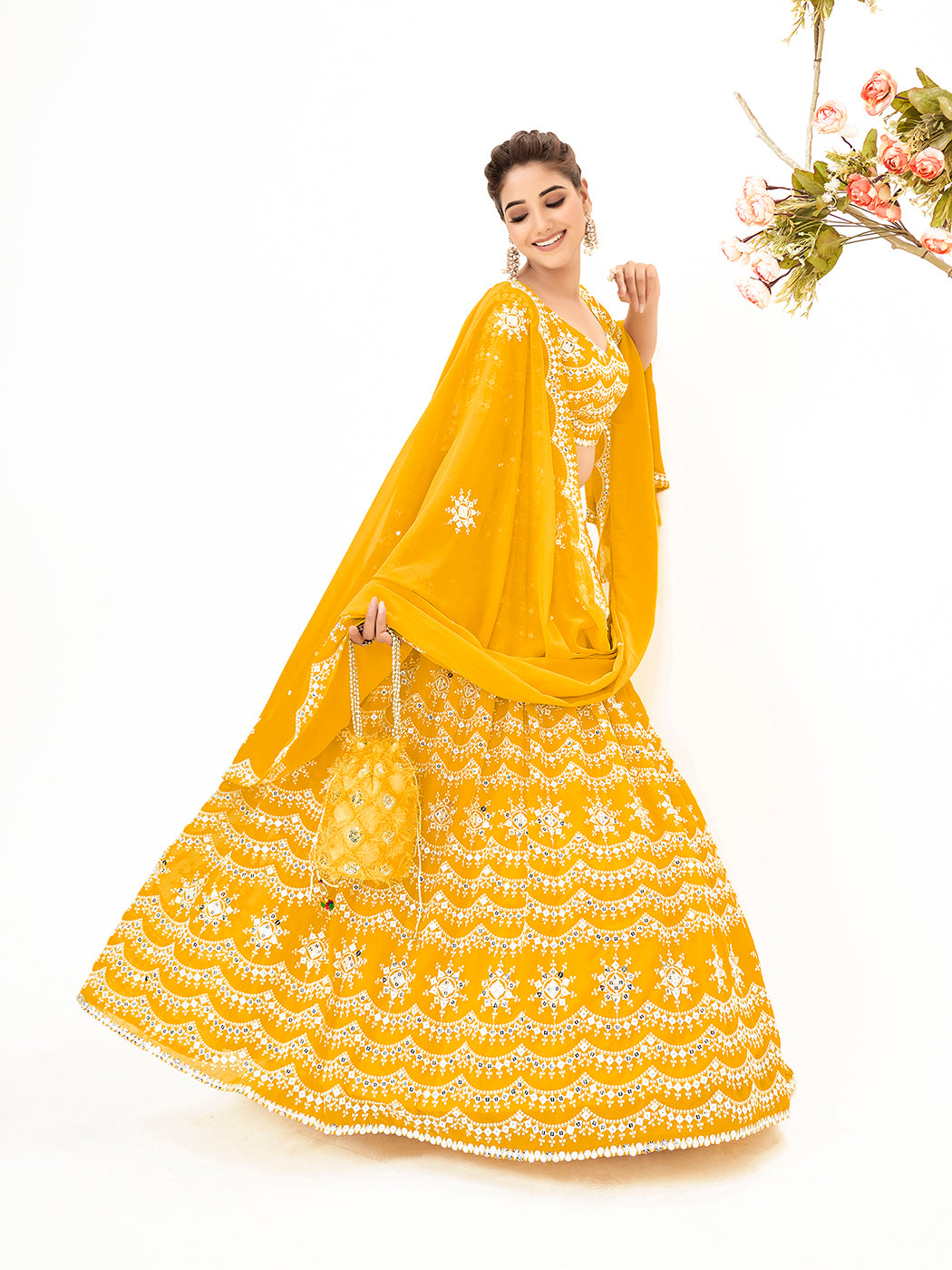 Corn Yellow Georgette Embroidered Wedding Lehenga Choli