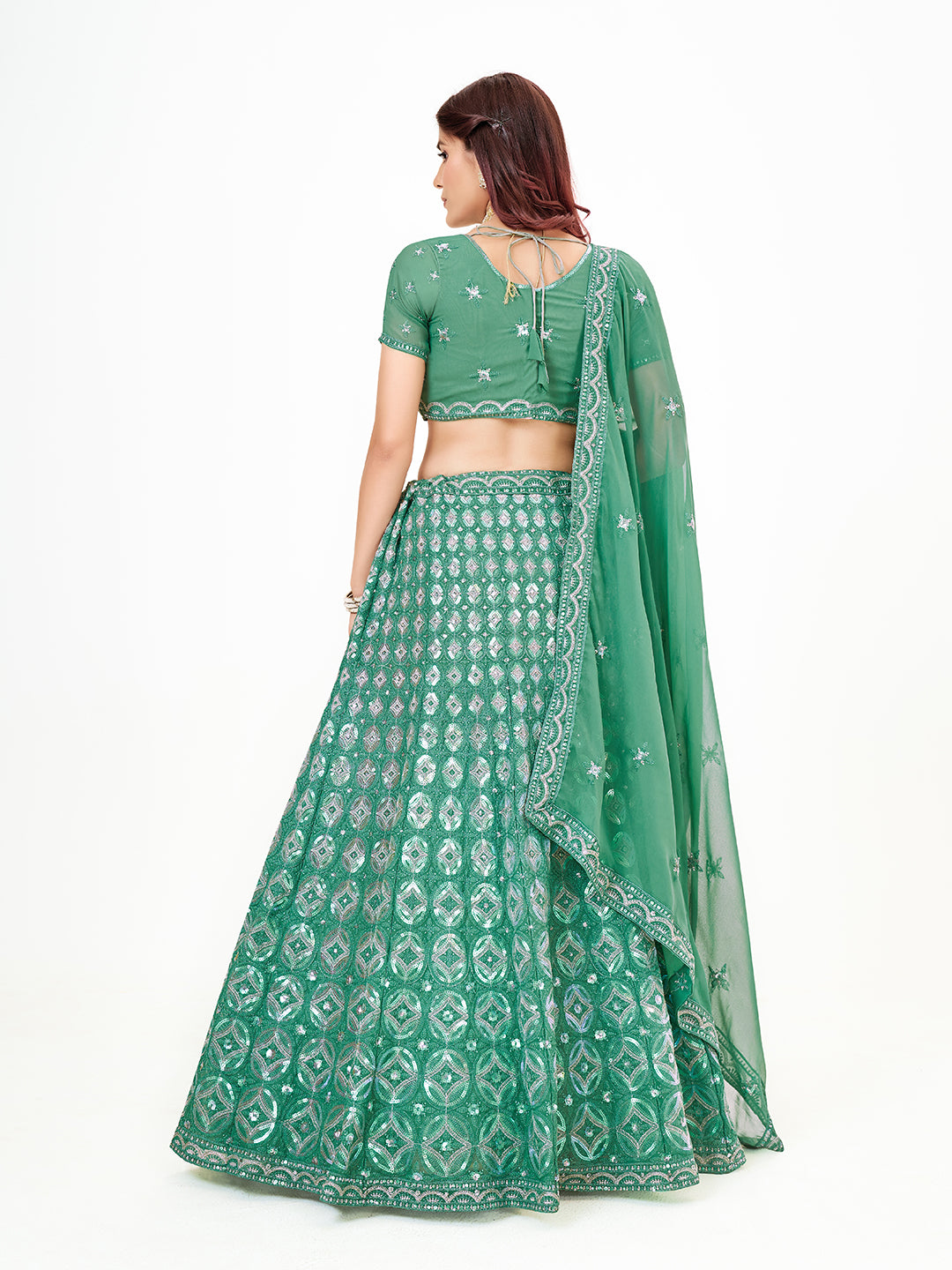 Sapphire Blue Georgette Embroidered Wedding Lehenga Choli