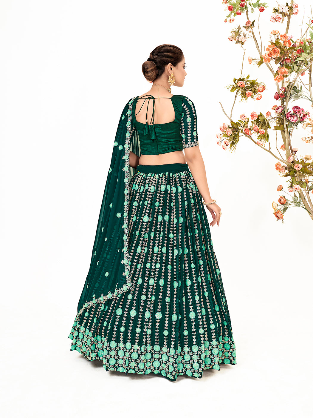 Green Georgette Embroidered Wedding Lehenga Choli