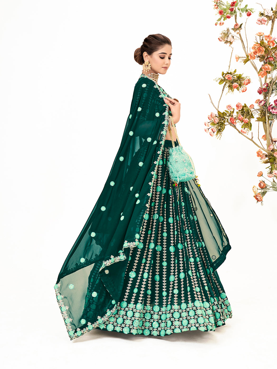 Green Georgette Embroidered Wedding Lehenga Choli