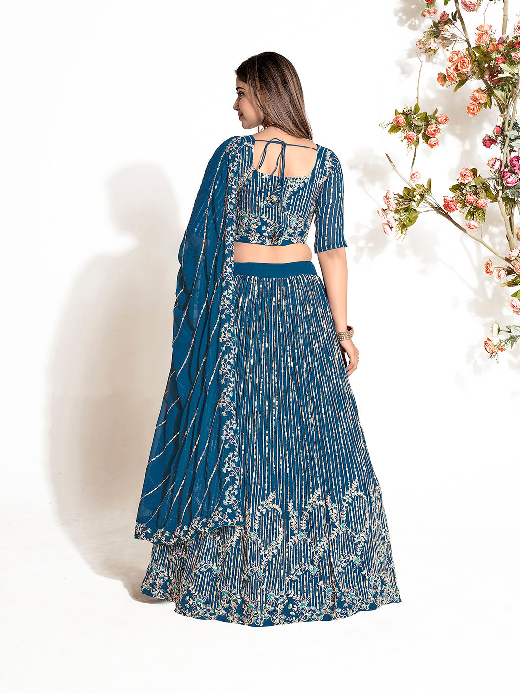 Dark Blue Georgette Embroidered Wedding Lehenga Choli