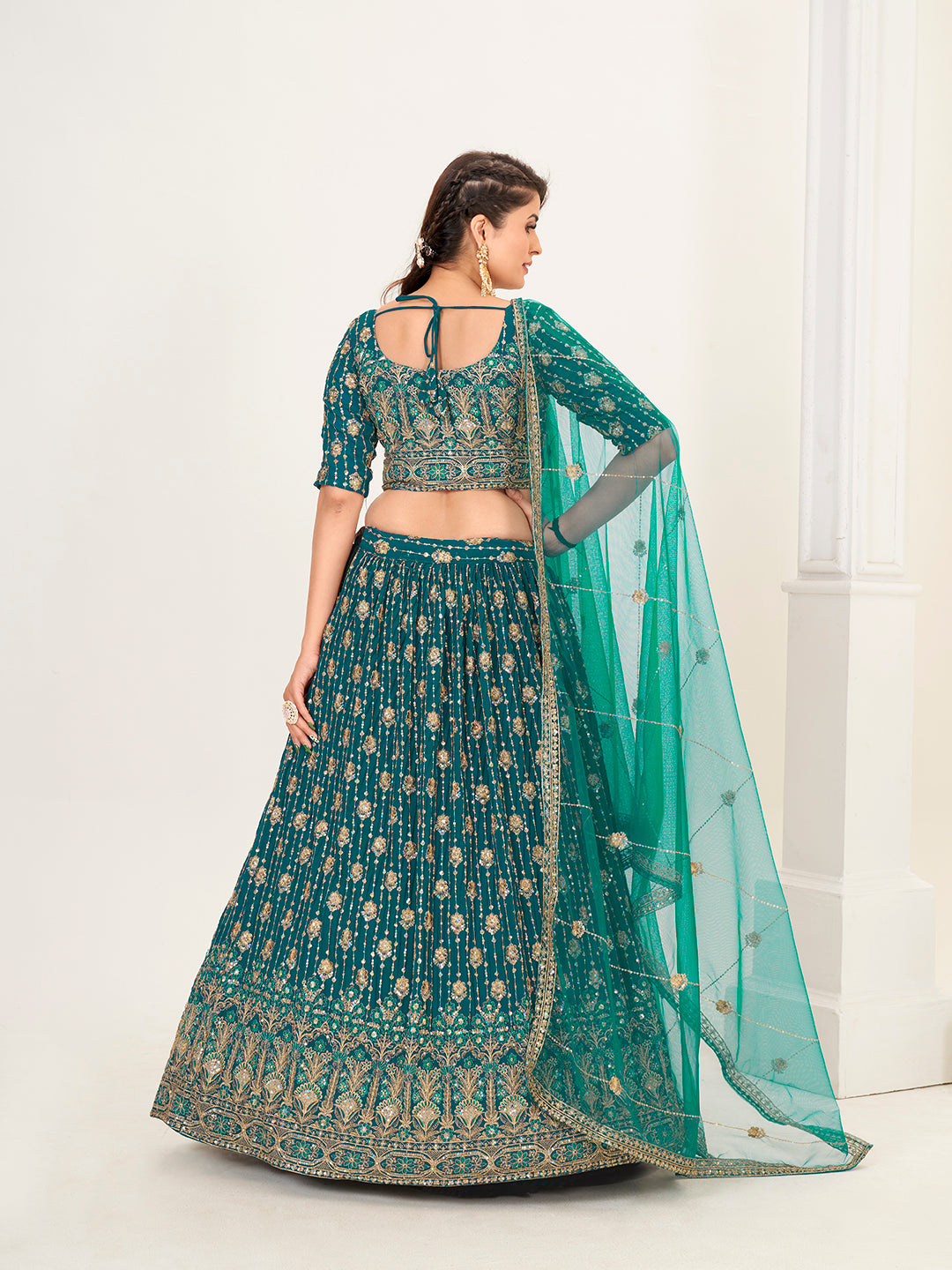 Deep Blue Georgette Embroidered Wedding Lehenga Choli