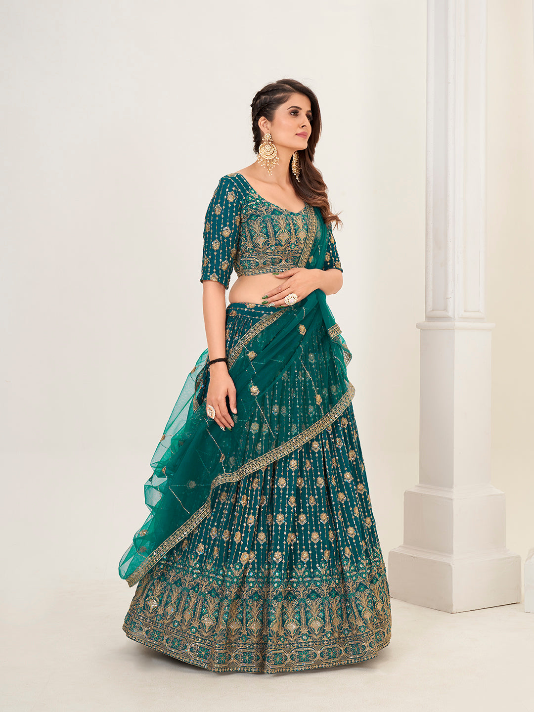 Deep Blue Georgette Embroidered Wedding Lehenga Choli