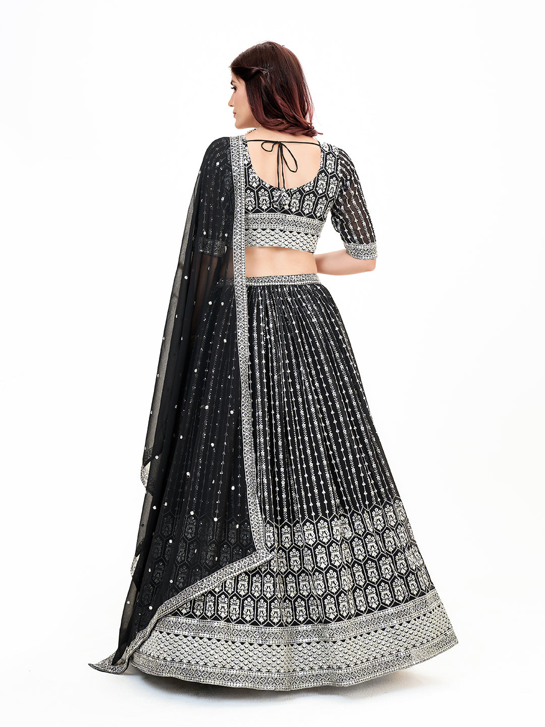 Black Georgette Embroidered Navratri Special Lehenga Choli