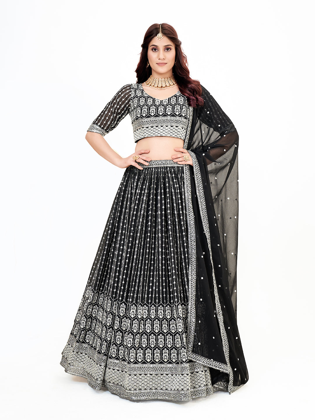 Black Georgette Embroidered Navratri Special Lehenga Choli