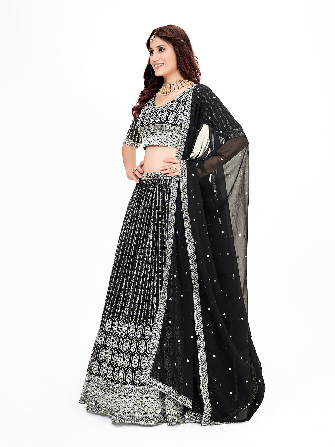 Black Georgette Embroidered Navratri Special Lehenga Choli