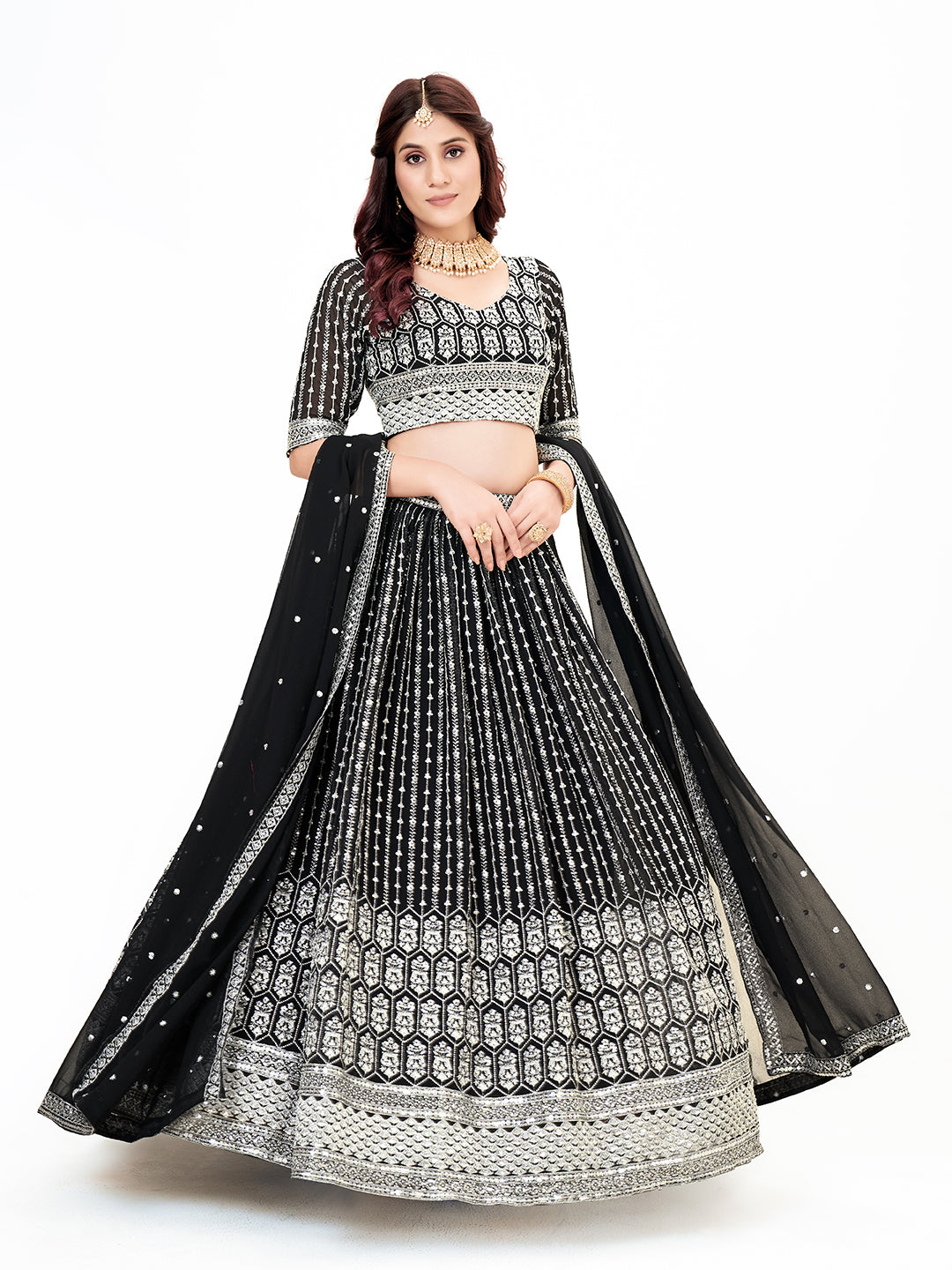 Black Georgette Embroidered Navratri Special Lehenga Choli