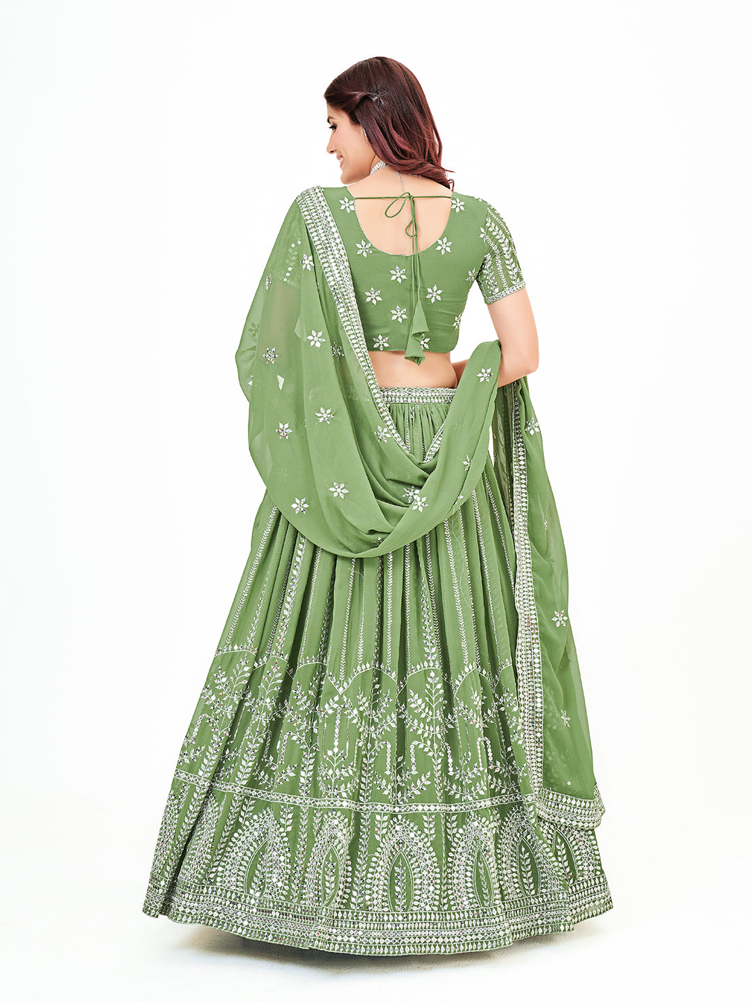 Apple Green Georgette Embroidered Wedding Lehenga with un stiched  blouse